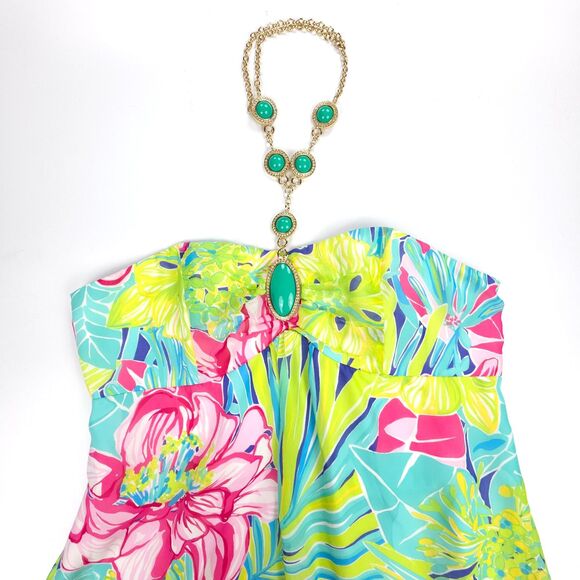 NWT Lilly Pulitzer Claudie Halter Maxi Dress Schooner Blue Silk Boho Resort 14 - Picture 5 of 11